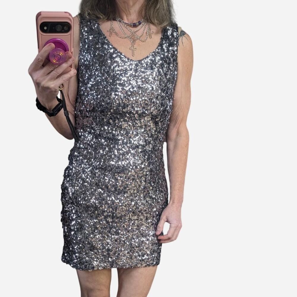 Silver Sequins Cocktail Dress